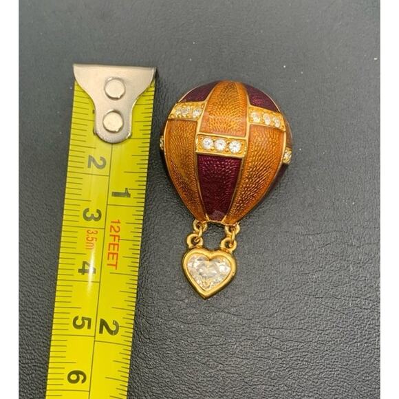 Joan Rivers Gold Tone & Enamel Hot Air Ballon & Heart Brooch Pin Signed - Picture 3 of 4